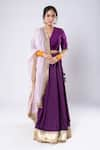 Pants and Pajamas_Purple Lehenga And Blouse Chanderi Embroidered Floral V Neck Gota Bordered Set _Online_at_Aza_Fashions