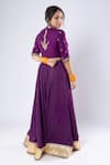 Shop_Pants and Pajamas_Purple Lehenga And Blouse Chanderi Embroidered Floral V Neck Gota Bordered Set _at_Aza_Fashions