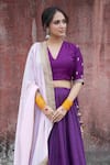 Pants and Pajamas_Purple Lehenga And Blouse Chanderi Embroidered Floral V Neck Gota Bordered Set _at_Aza_Fashions