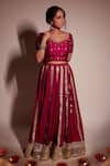 Shop_Pants and Pajamas_Wine Lehenga And Blouse Chanderi Embroidered Floral Leaf Set _at_Aza_Fashions