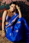 Buy_Ekaya_Blue Silk Banarasi Handwoven Saree With Unstitched Blouse Fabric  _Online_at_Aza_Fashions