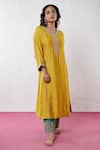 Buy_Pants and Pajamas_Yellow Chanderi Embroidery Zari Thread Round Work Kurta Pant Set 