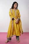 Buy_Pants and Pajamas_Yellow Chanderi Embroidery Zari Thread Round Work Kurta Pant Set _at_Aza_Fashions