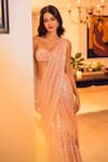 Buy_Arpita Mehta_Pink Georgette Embroidery Sequin Sweetheart Neck Pre-draped Saree With Blouse _at_Aza_Fashions