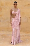 Shop_Arpita Mehta_Pink Georgette Embroidery Sequin Sweetheart Neck Pre-draped Saree With Blouse _at_Aza_Fashions