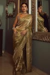 Buy_Itrh_Green Silk Tissue Embroidery Gota Patti Round Flower Vine Saree With Blouse _at_Aza_Fashions