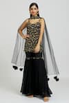 Buy_Nitisha Kashyap Official_Black Silk, Georgette, Net Sequins, Beads, Embroidery Round Kurta Gharara Set _at_Aza_Fashions