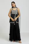 Shop_Nitisha Kashyap Official_Black Silk, Georgette, Net Sequins, Beads, Floral And Kurta Gharara Set _Online_at_Aza_Fashions