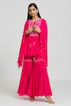 Buy_Nitisha Kashyap Official_Pink Georgette Embroidered Beads Round Work Kaftan And Gharara Set _at_Aza_Fashions