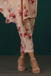 MINAKI_Pink Crepe Print Abstract Floral Asymmetric Neck Cape Pant Set _Online_at_Aza_Fashions