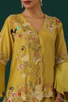 Shop_MINAKI_Yellow Satin Embroidery Floral V Neck Tunic With Sharara _Online_at_Aza_Fashions