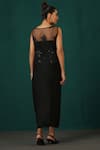 Shop_Minaki_Black Pure Satin And Net Embroidery Sequins Round Tonal Cape Draped Skirt Set_at_Aza_Fashions