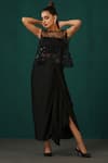 Minaki_Black Pure Satin And Net Embroidery Sequins Round Tonal Cape Draped Skirt Set_Online_at_Aza_Fashions