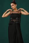 Buy_Minaki_Black Pure Satin And Net Embroidery Sequins Round Tonal Cape Draped Skirt Set_Online_at_Aza_Fashions