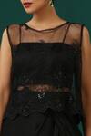 Shop_Minaki_Black Pure Satin And Net Embroidery Sequins Round Tonal Cape Draped Skirt Set_Online_at_Aza_Fashions