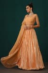 Buy_Minaki_Peach Pleated Satin Embroidery Sequins Cutwork Round Lehenga And Blouse Set_Online_at_Aza_Fashions