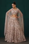 Buy_MINAKI_Pink Chanderi And Organza Embroidery Floral Tear Drop Bridal Lehenga Set _at_Aza_Fashions