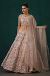 MINAKI_Pink Chanderi And Organza Embroidery Floral Tear Drop Bridal Lehenga Set _Online_at_Aza_Fashions