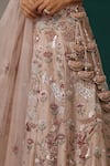 MINAKI_Pink Chanderi And Organza Embroidery Floral Tear Drop Bridal Lehenga Set _at_Aza_Fashions