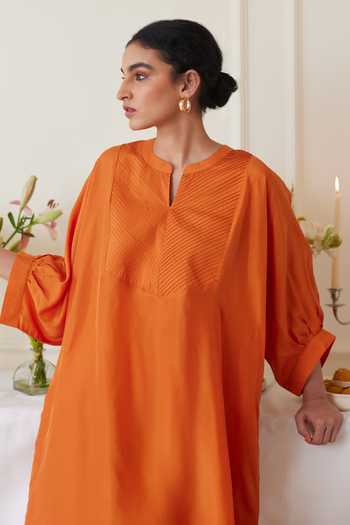Juanita- Fuchsia pink and tangerine habutai silk saree main image 1