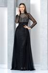 Buy_Eli Bitton_Black Polyester Cut Work, Beads, Crystals High Neck Embellished Gown _at_Aza_Fashions