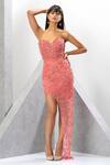Buy_Eli Bitton_Peach Polyester Sequins, Crystals Scallop Fringe Embroidered Strapless Gown _at_Aza_Fashions