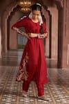 Megha Pitti_Maroon Habutai Silk Hand Embroidered Floral Round Kurta And Pant Set _Online_at_Aza_Fashions