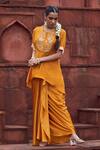 Buy_Megha Pitti_Yellow Bamboo Embroidery Round Neck Top And Dhoti Skirt Set _at_Aza_Fashions
