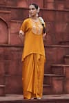 Megha Pitti_Yellow Bamboo Embroidery Round Neck Top And Dhoti Skirt Set _Online_at_Aza_Fashions