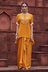 Buy_Megha Pitti_Yellow Bamboo Embroidery Round Neck Top And Dhoti Skirt Set _Online_at_Aza_Fashions