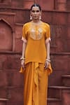 Shop_Megha Pitti_Yellow Bamboo Embroidery Round Neck Top And Dhoti Skirt Set _Online_at_Aza_Fashions