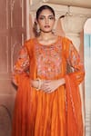 Megha Pitti_Orange Bemberg Silk Hand Embroidered Floral Round Kurta Pant Set _Online_at_Aza_Fashions