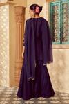 Shop_Megha Pitti_Blue Bemberg Silk Hand Embroidered Floral V Neck Kurta Sharara Set _at_Aza_Fashions