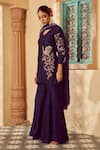 Buy_Megha Pitti_Blue Bemberg Silk Hand Embroidered Floral V Neck Kurta Sharara Set _Online_at_Aza_Fashions