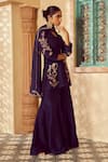 Shop_Megha Pitti_Blue Bemberg Silk Hand Embroidered Floral V Neck Kurta Sharara Set _Online_at_Aza_Fashions