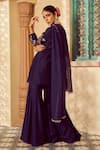 Megha Pitti_Blue Bemberg Silk Hand Embroidered Floral V Neck Kurta Sharara Set _at_Aza_Fashions