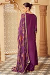 Shop_Megha Pitti_Purple Habutai Silk Printed Floral Notched Yoke Embroidered Kurta Pant Set _at_Aza_Fashions