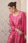 Shop_Megha Pitti_Pink Bemberg Silk Printed Floral Round Kurta Pant Set _Online_at_Aza_Fashions