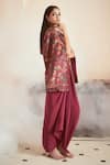 Shop_Megha Pitti_Magenta Bemberg Silk Printed Floral Jacket Stand Collar With Draped Gown _at_Aza_Fashions