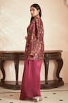 Shop_Megha Pitti_Magenta Bemberg Silk Printed Floral Jacket Stand Collar With Draped Gown _Online_at_Aza_Fashions