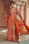 Buy_Megha Pitti_Orange Bemberg Silk Printed Floral V Neck Anarkali Pant Set _at_Aza_Fashions