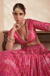 Megha Pitti_Pink Bemberg Silk Printed Floral V Neck Lehenga Set _at_Aza_Fashions