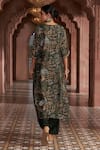 Shop_Megha Pitti_Emerald Green Bemberg Silk Printed Floral V Neck Kurta And Pant Set _at_Aza_Fashions