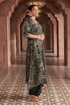 Shop_Megha Pitti_Emerald Green Bemberg Silk Printed Floral V Neck Kurta And Pant Set _Online_at_Aza_Fashions