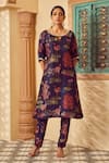 Buy_Megha Pitti_Blue Bemberg Silk Printed Floral Round Kurta And Pant Set _at_Aza_Fashions