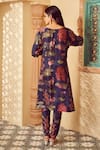 Shop_Megha Pitti_Blue Bemberg Silk Printed Floral Round Kurta And Pant Set _at_Aza_Fashions