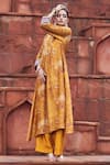 Buy_Megha Pitti_Yellow Bemberg Silk Printed Floral V Neck Pattern Kurta And Pant Set _Online_at_Aza_Fashions