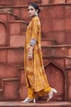 Shop_Megha Pitti_Yellow Bemberg Silk Printed Floral V Neck Pattern Kurta And Pant Set _Online_at_Aza_Fashions