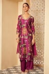 Buy_Megha Pitti_Purple Bemberg Silk Printed Floral V Neck Pattern Kurta Pant Set _at_Aza_Fashions