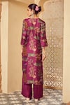 Shop_Megha Pitti_Purple Bemberg Silk Printed Floral V Neck Pattern Kurta Pant Set _at_Aza_Fashions